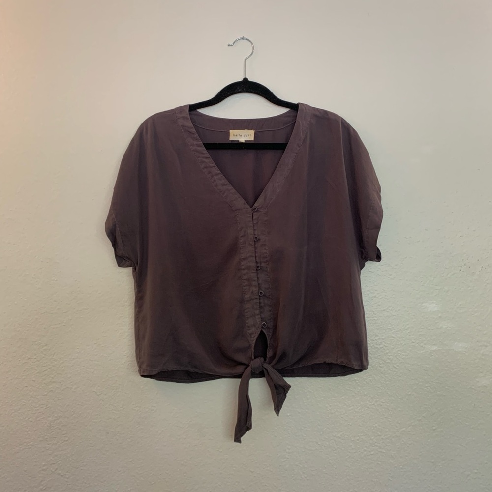 Bella Dahl Gray Tie Front Button Down Top Size S